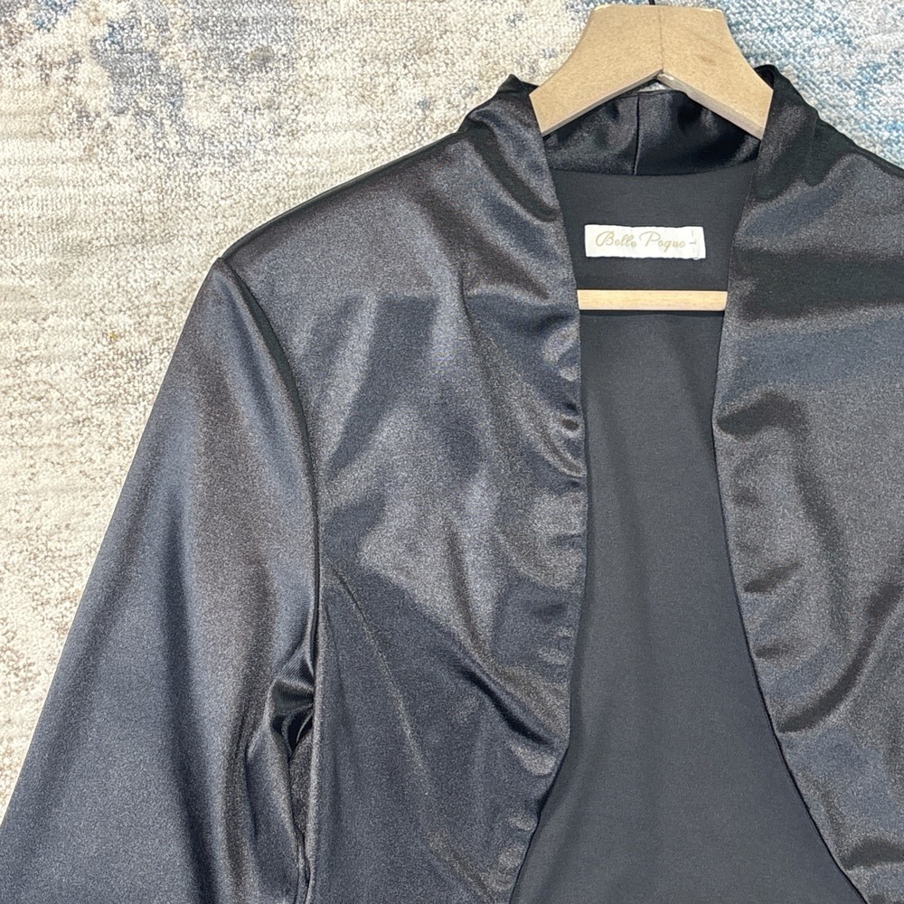 Cropped Black Blazer Womens‎ Large Office Siren Satin Chic Minimalist Y2K